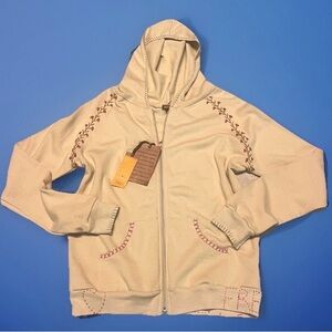 NWT~ Switch USA Unique Embellished Boho Zip Up Hoodie Sz L Embroidered Soft